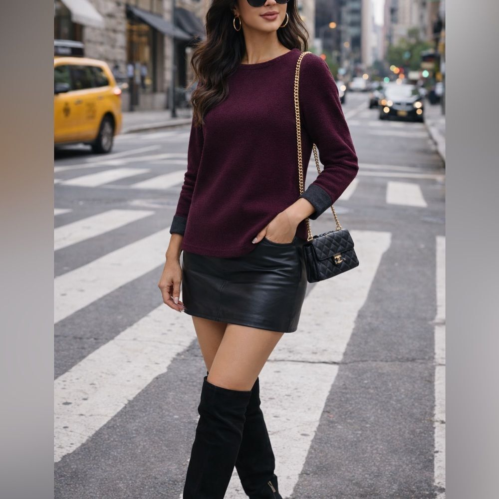 Nanette Lepore Wool Blend Sweater – Burgundy, Classic Crew Neck, Sz XS